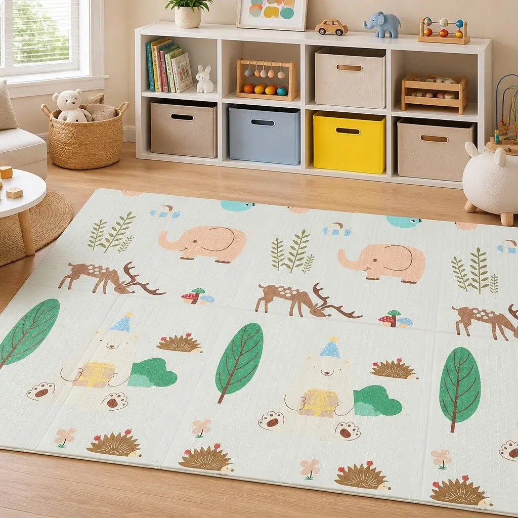 Kids Play Mat Multi-coloured 180cm Double-Sided Foam Foldable Activity Tummy Time