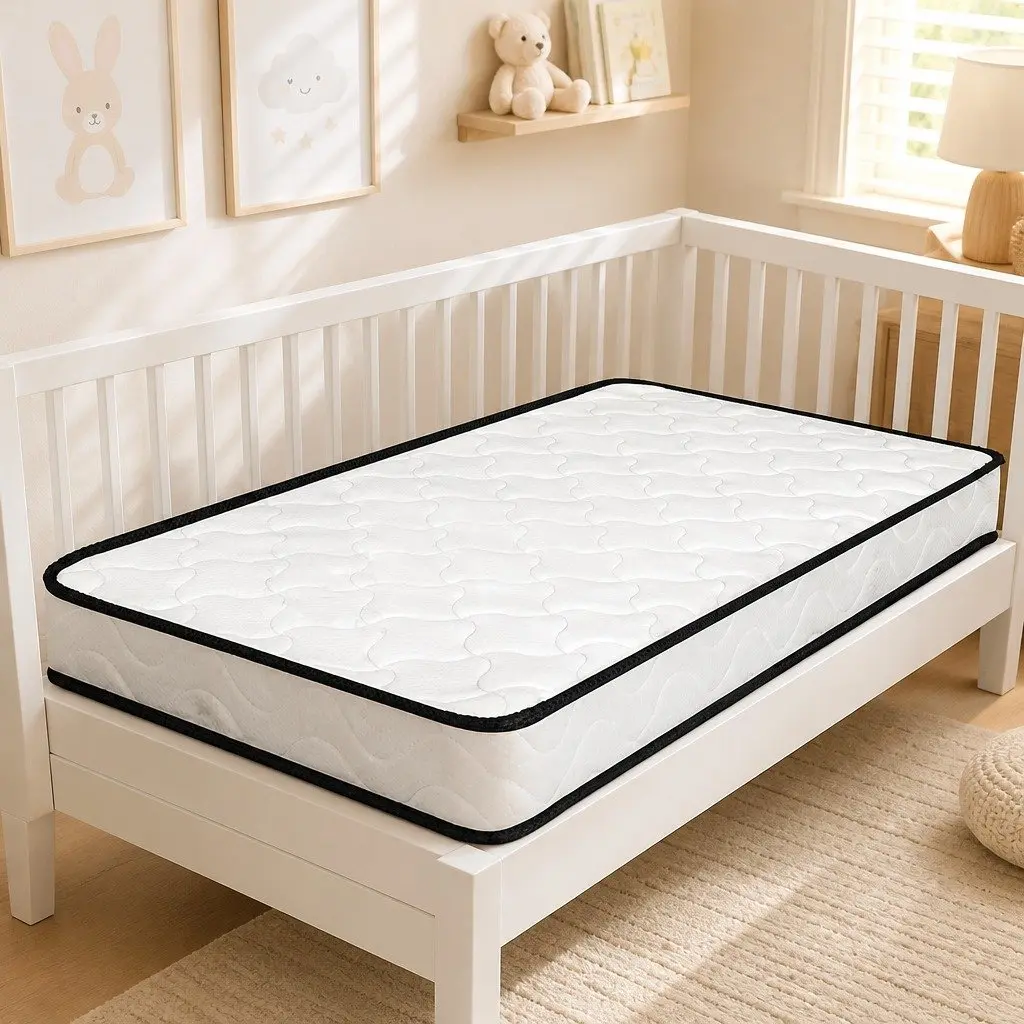 Baby Cot Mattress White 70cm x 130cm Firm Support Reversible Spring Coil