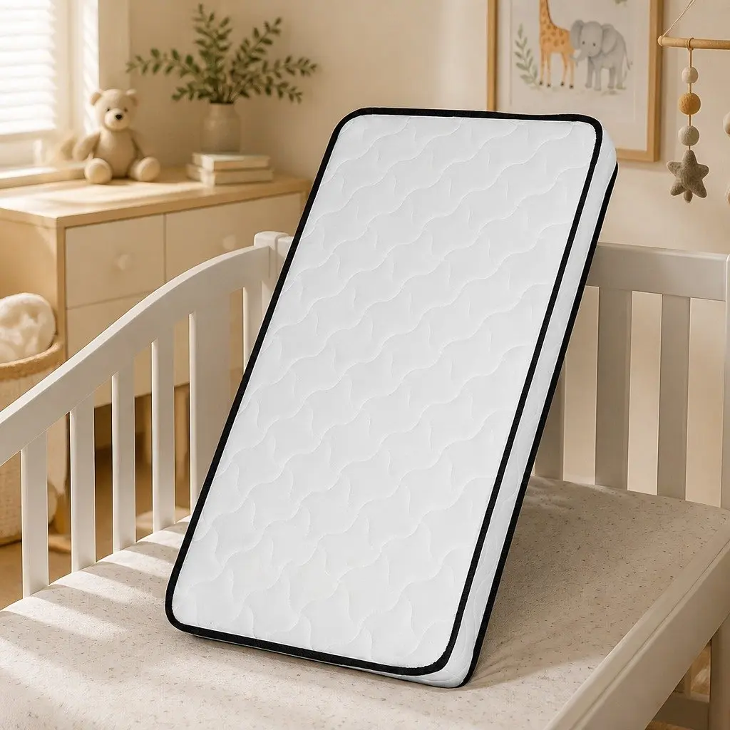 Baby Cot Mattress White 70cm x 130cm Firm Support Reversible Spring Coil