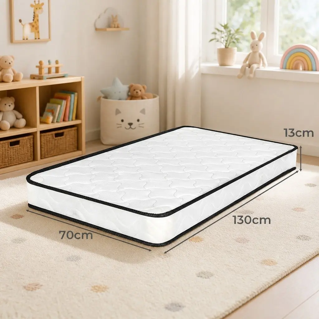 Baby Cot Mattress White 70cm x 130cm Firm Support Reversible Spring Coil