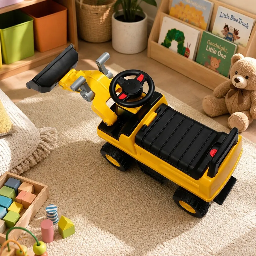 Kids Ride-On Excavator Toy Yellow Interactive Scoop Digger for Indoor Outdoor Play