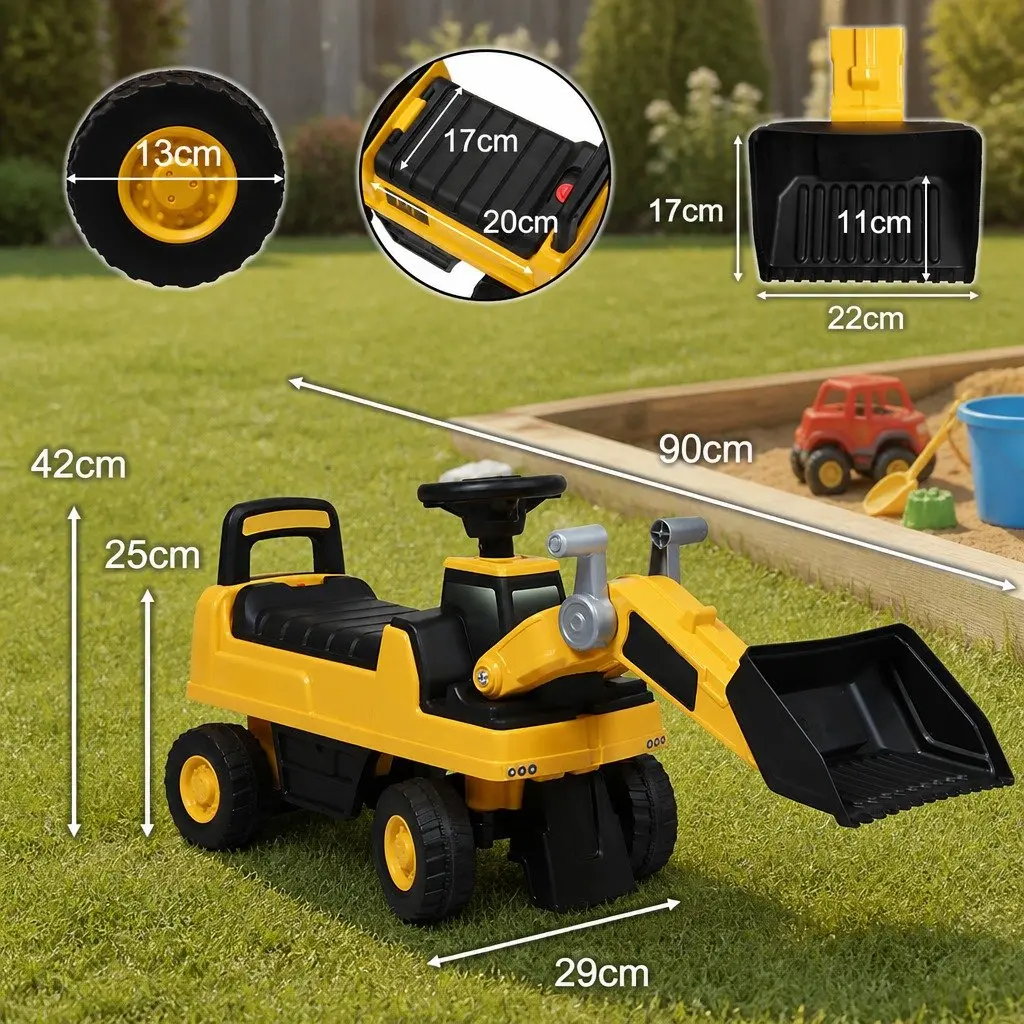 Kids Ride-On Excavator Toy Yellow Interactive Scoop Digger for Indoor Outdoor Play