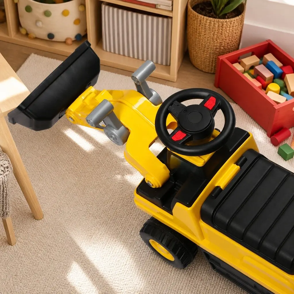 Kids Ride-On Excavator Toy Yellow Interactive Scoop Digger for Indoor Outdoor Play