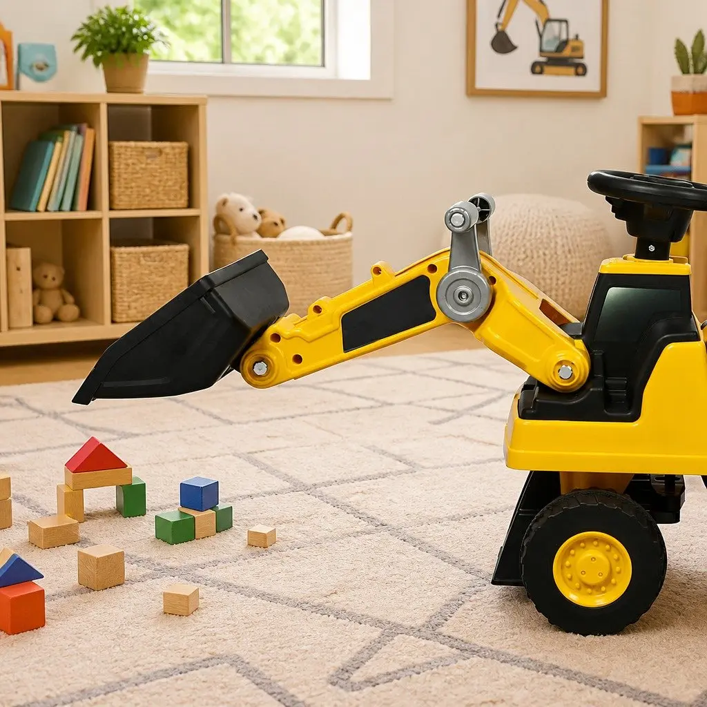 Kids Ride-On Excavator Toy Yellow Interactive Scoop Digger for Indoor Outdoor Play