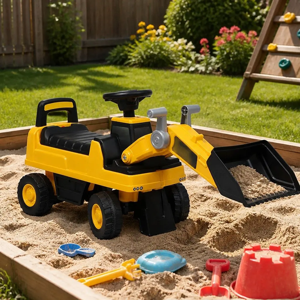 Kids Ride-On Excavator Toy Yellow Interactive Scoop Digger for Indoor Outdoor Play
