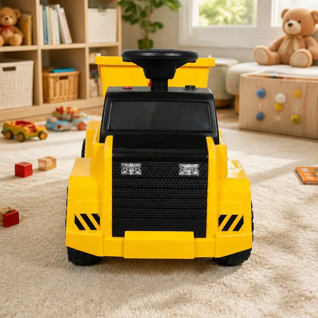 Kids Ride On Excavator Yellow Indoor Outdoor Toy with Adjustable Tipping Bucket and Lights