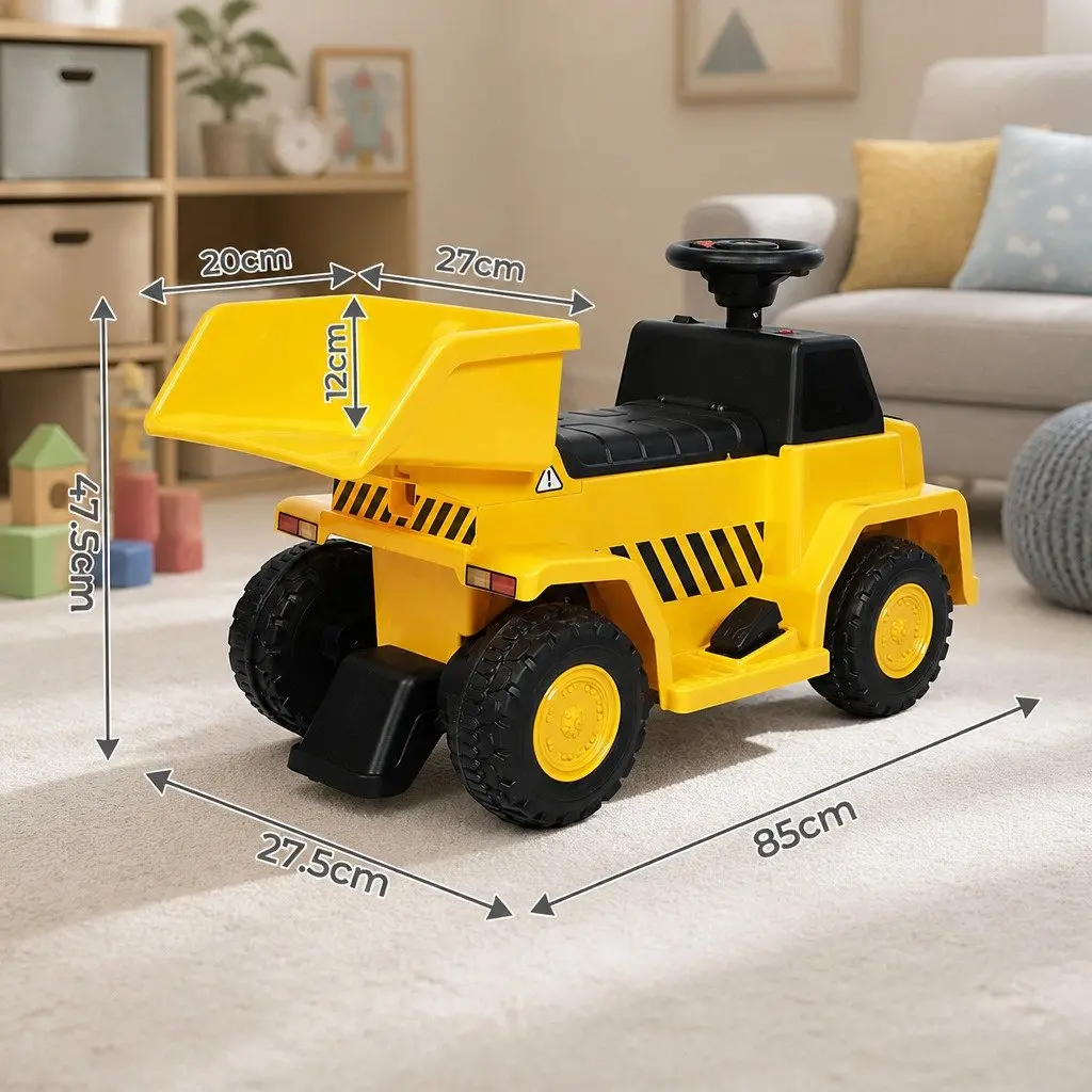 Kids Ride On Excavator Yellow Indoor Outdoor Toy with Adjustable Tipping Bucket and Lights