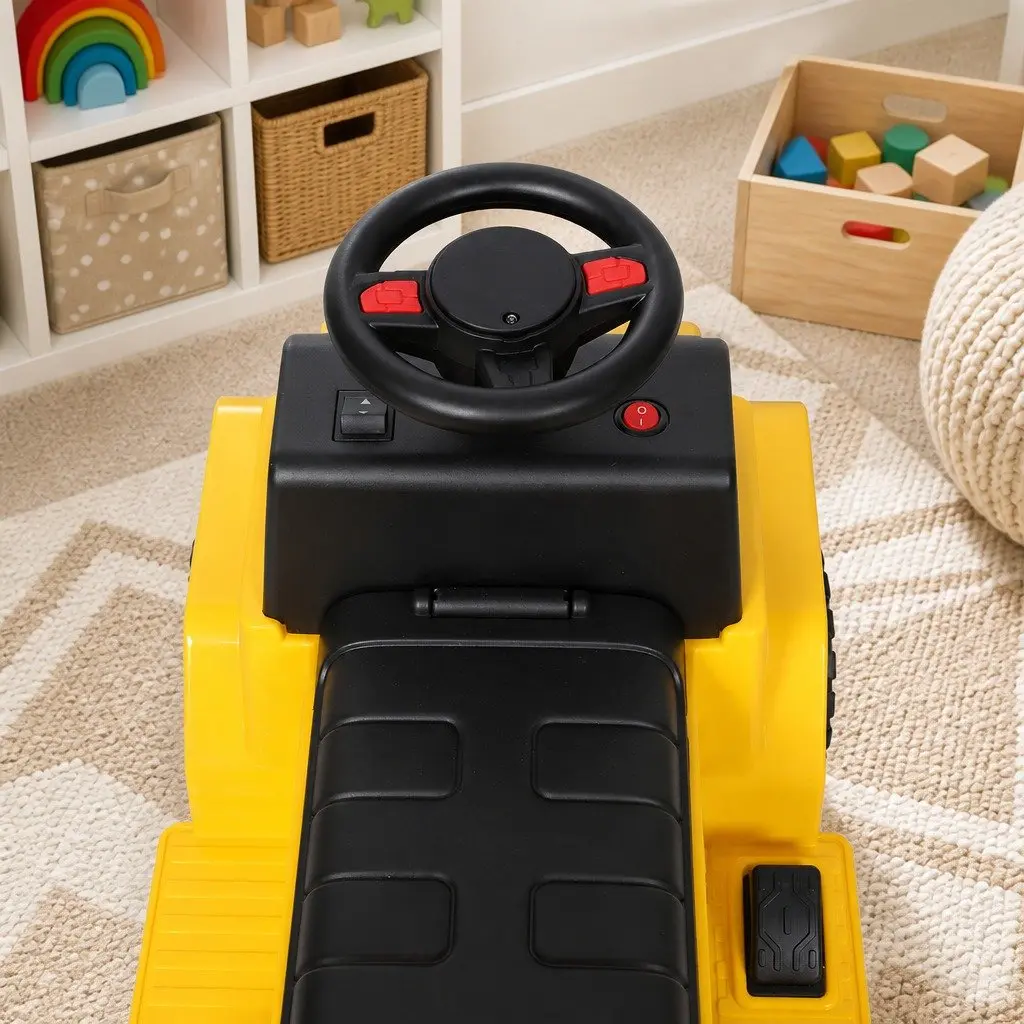 Kids Ride On Excavator Yellow Indoor Outdoor Toy with Adjustable Tipping Bucket and Lights
