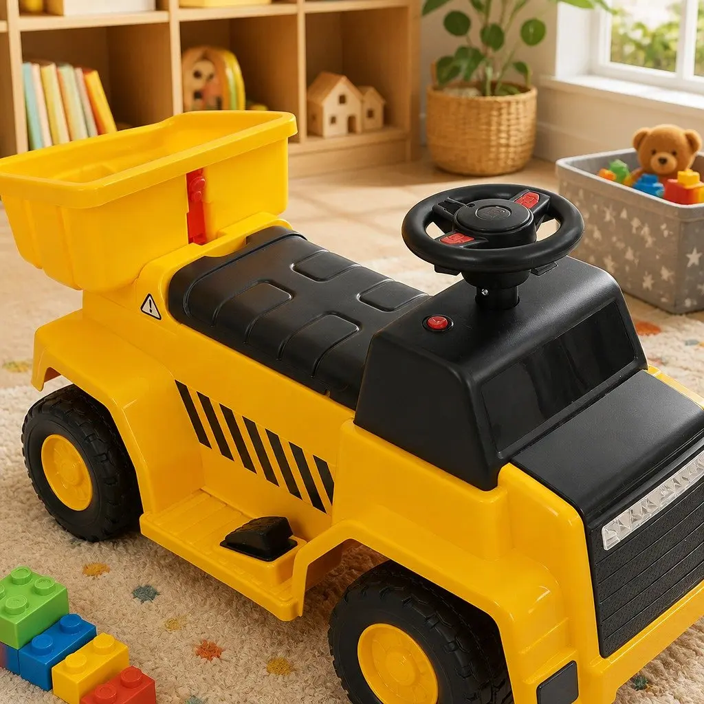 Kids Ride On Excavator Yellow Indoor Outdoor Toy with Adjustable Tipping Bucket and Lights