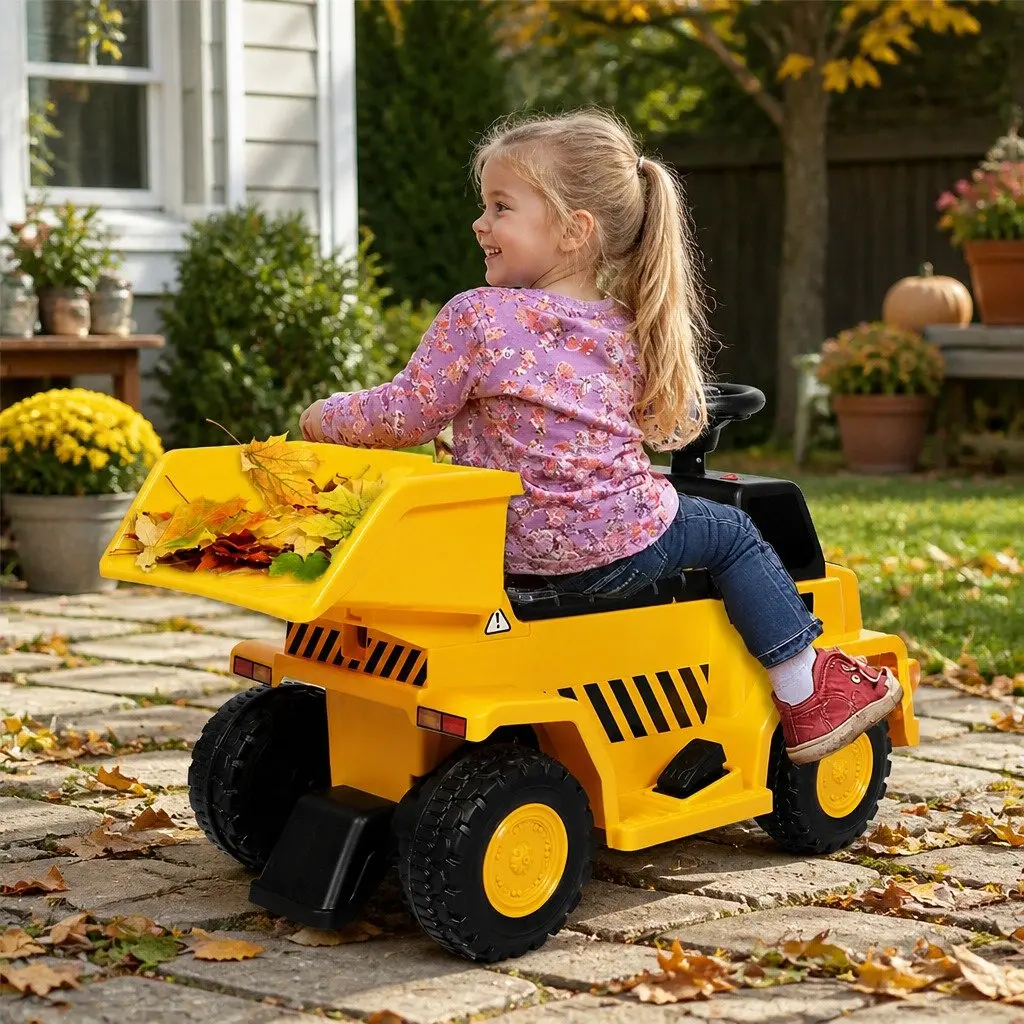 Kids Ride On Excavator Yellow Indoor Outdoor Toy with Adjustable Tipping Bucket and Lights