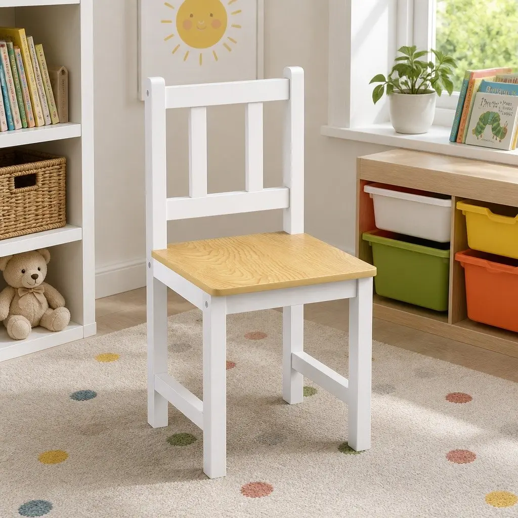Kids Table and Chairs Set White 3PCS Wooden Study Activity Play Craft Art Station