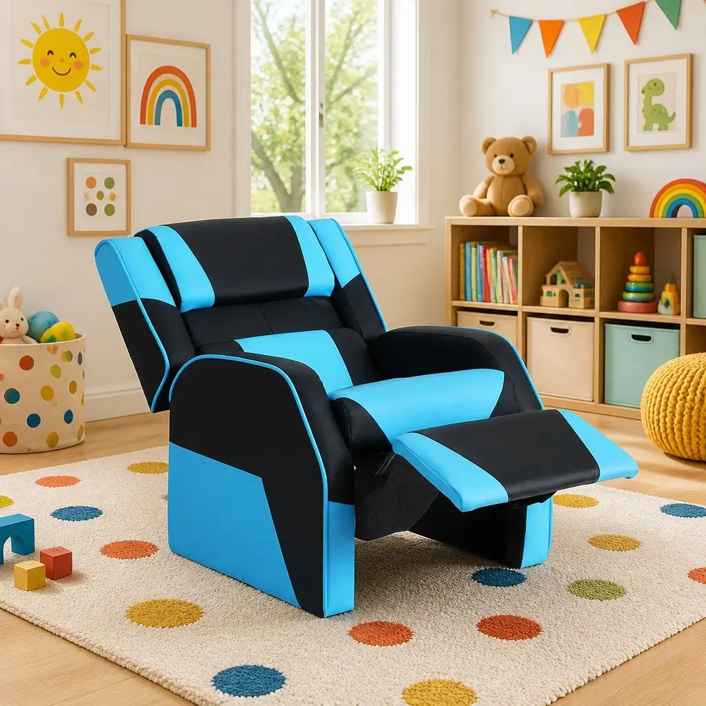 Kids Recliner Chair PU Leather Gaming Sofa Lounge Couch Children Armchair Black