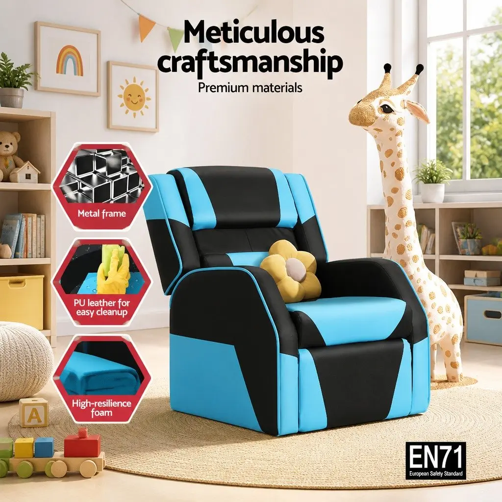Kids Recliner Chair PU Leather Gaming Sofa Lounge Couch Children Armchair Black