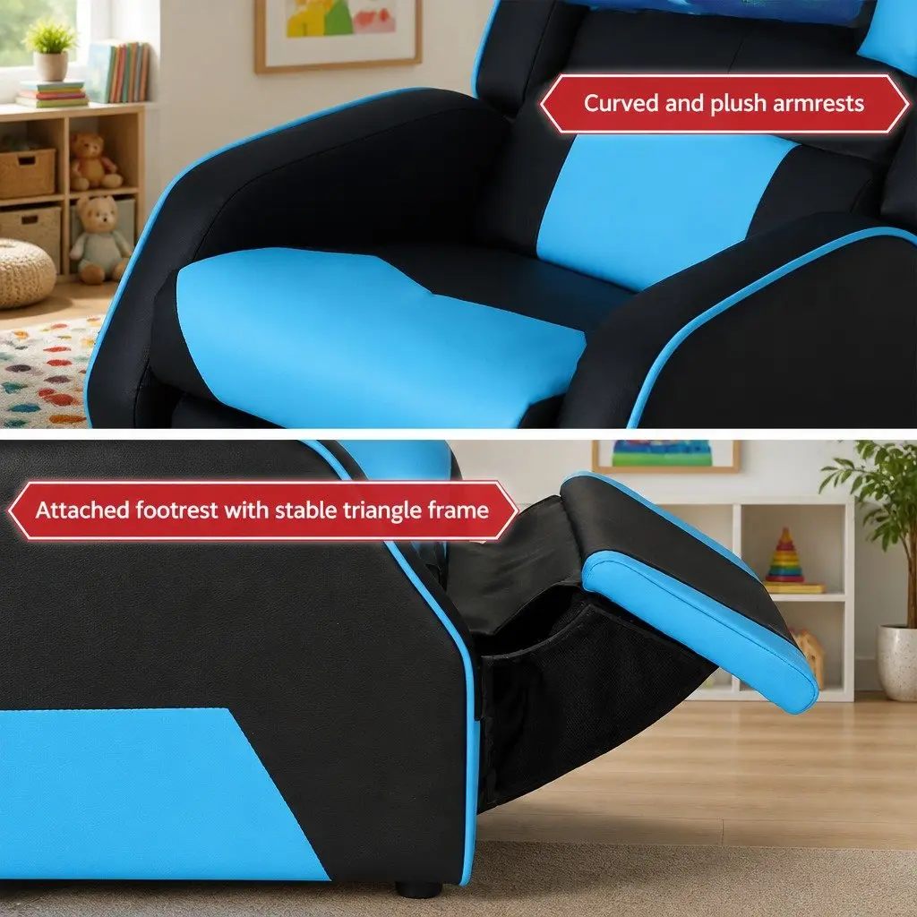 Kids Recliner Chair PU Leather Gaming Sofa Lounge Couch Children Armchair Black