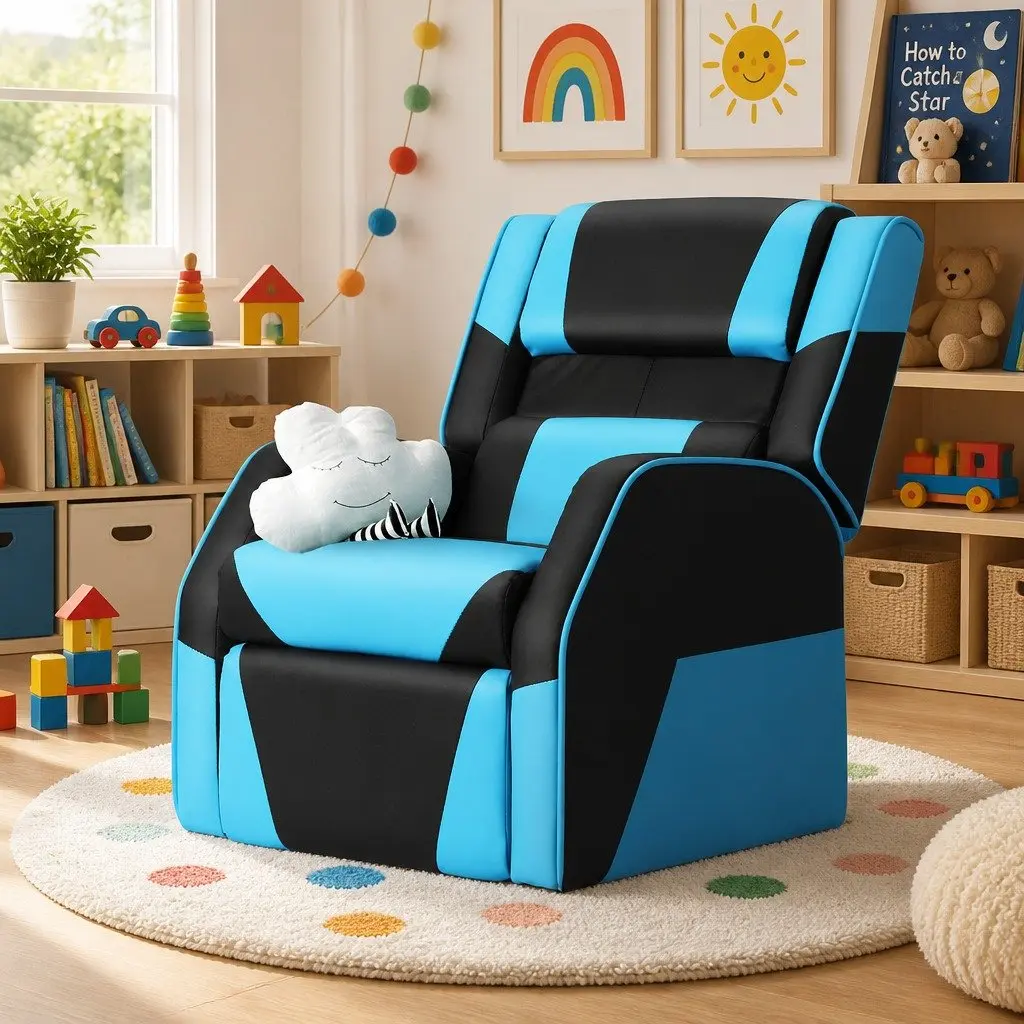 Kids Recliner Chair PU Leather Gaming Sofa Lounge Couch Children Armchair Black