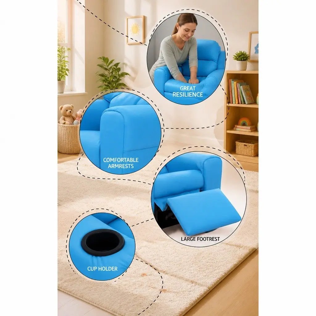 Kids Recliner Chair Blue Armchair Lounge Sofa Seat Children Furniture Relaxing