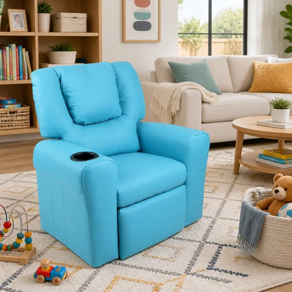 Kids Recliner Chair Blue Armchair Lounge Sofa Seat Children Furniture Relaxing