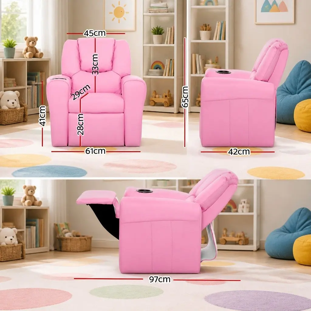 Kids Recliner Chair Pink PU Leather Sofa Lounge Couch Children Armchair Relax