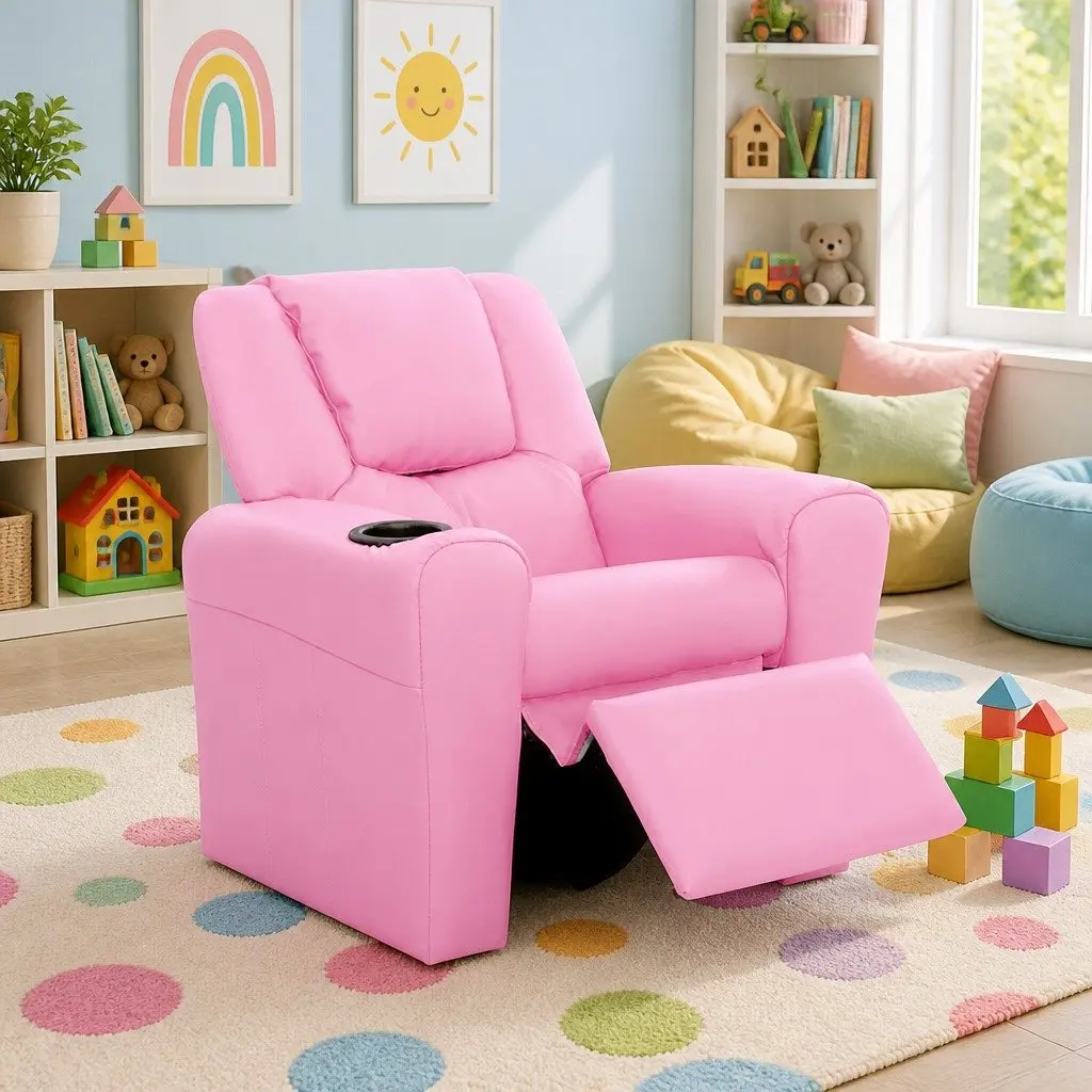 Kids Recliner Chair Pink PU Leather Sofa Lounge Couch Children Armchair Relax