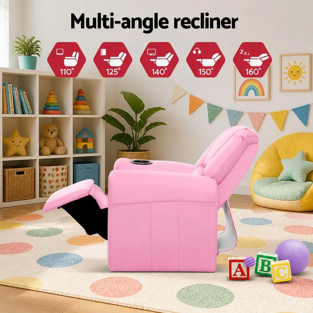 Kids Recliner Chair Pink PU Leather Sofa Lounge Couch Children Armchair Relax