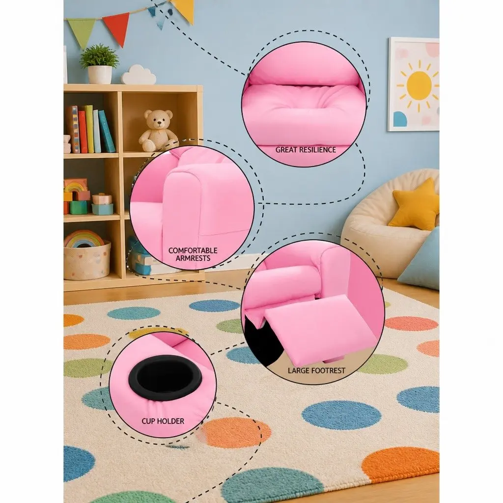 Kids Recliner Chair Pink PU Leather Sofa Lounge Couch Children Armchair Relax
