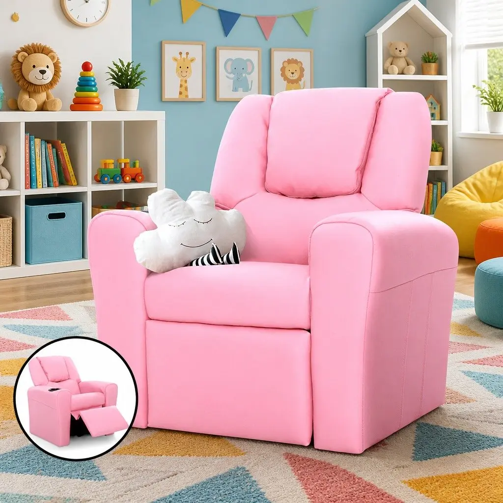 Kids Recliner Chair Pink PU Leather Sofa Lounge Couch Children Armchair Relax