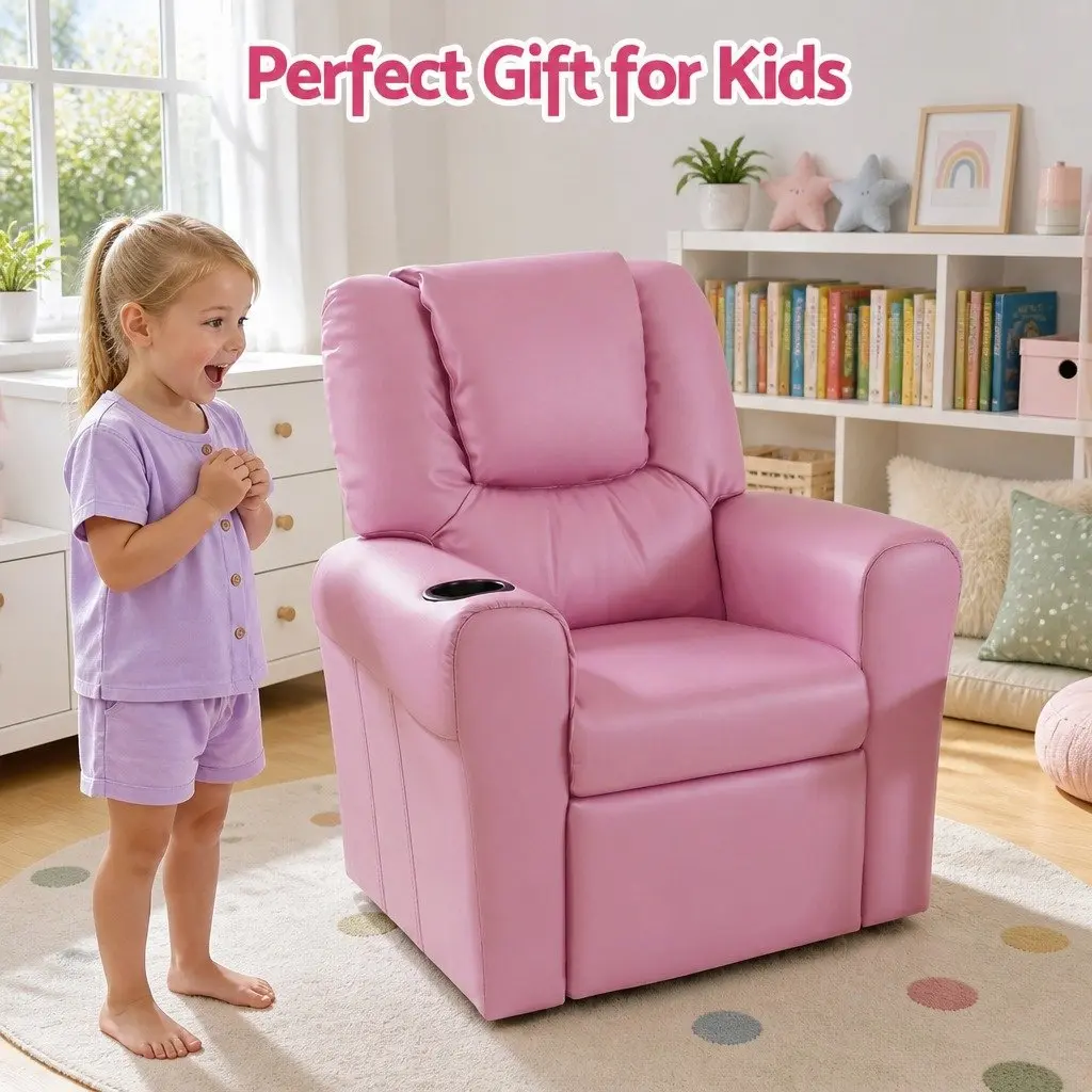 Kids Recliner Chair Pink PU Leather Sofa Lounge Couch Children Armchair Relax