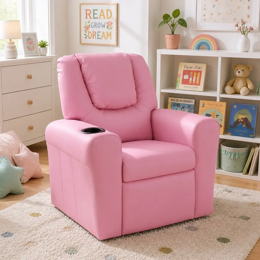 Kids Recliner Chair Pink PU Leather Sofa Lounge Couch Children Armchair Relax