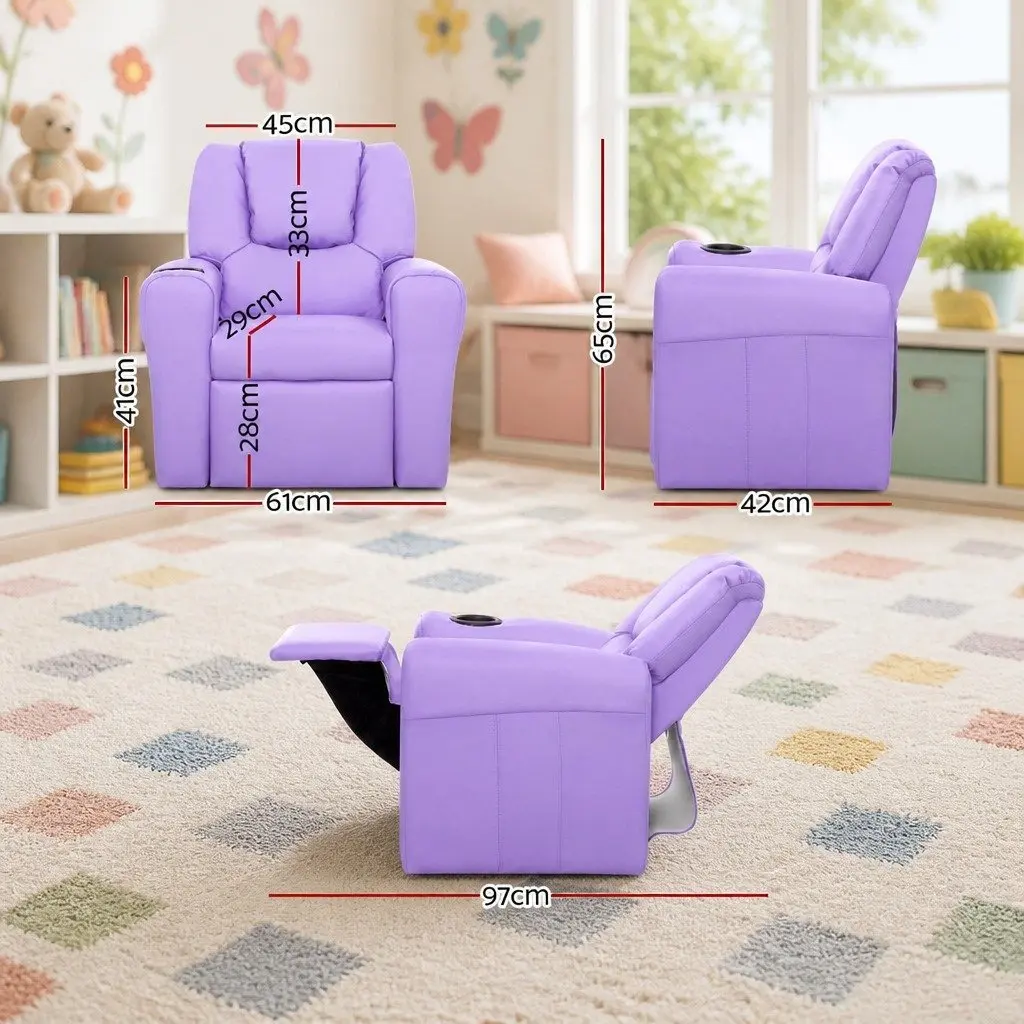 Kids Recliner Chair Purple PU Leather Sofa Lounge Couch Children Armchair Seat
