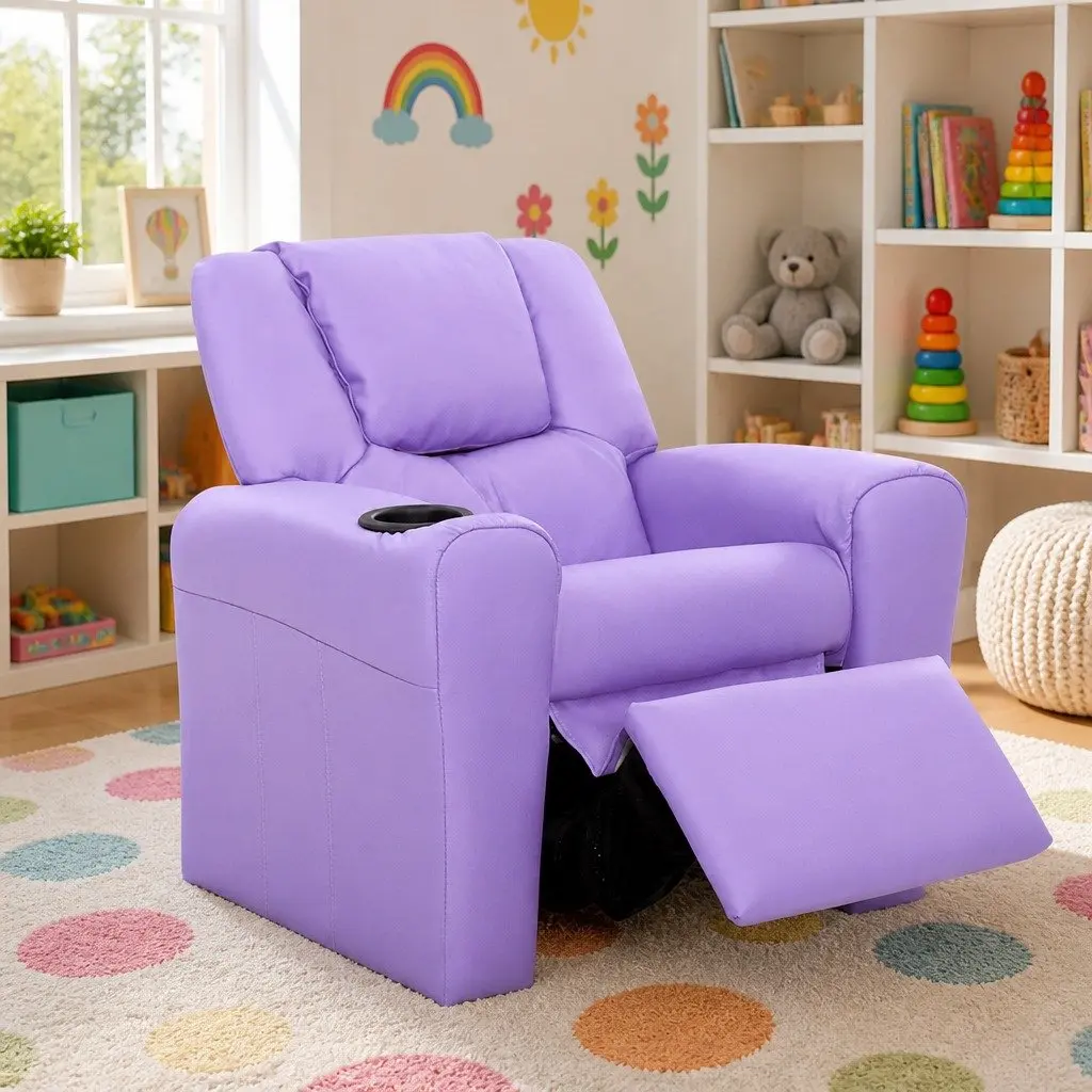 Kids Recliner Chair Purple PU Leather Sofa Lounge Couch Children Armchair Seat