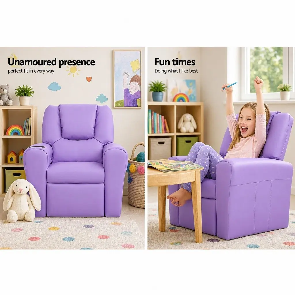 Kids Recliner Chair Purple PU Leather Sofa Lounge Couch Children Armchair Seat