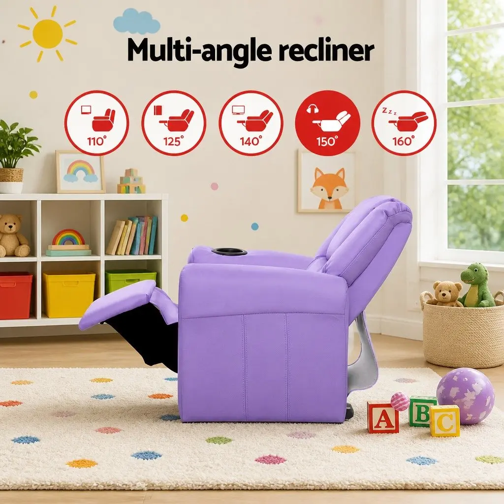 Kids Recliner Chair Purple PU Leather Sofa Lounge Couch Children Armchair Seat