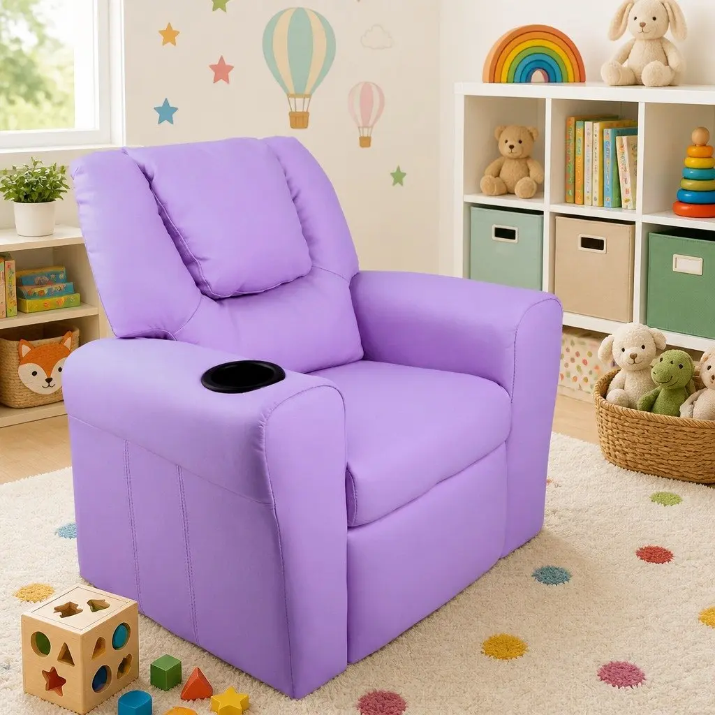 Kids Recliner Chair Purple PU Leather Sofa Lounge Couch Children Armchair Seat