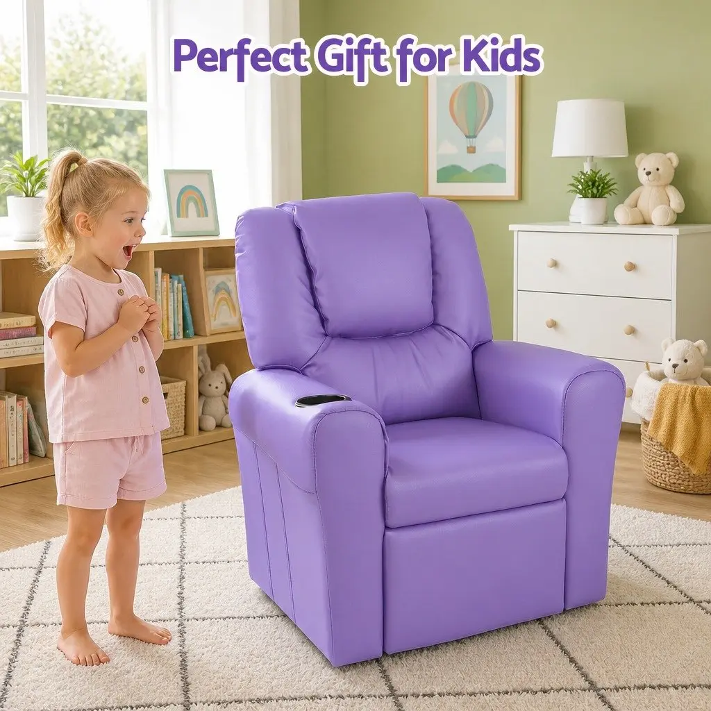 Kids Recliner Chair Purple PU Leather Sofa Lounge Couch Children Armchair Seat