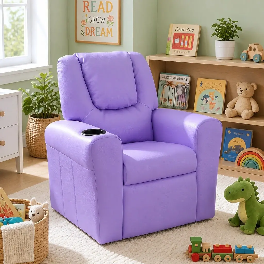 Kids Recliner Chair Purple PU Leather Sofa Lounge Couch Children Armchair Seat