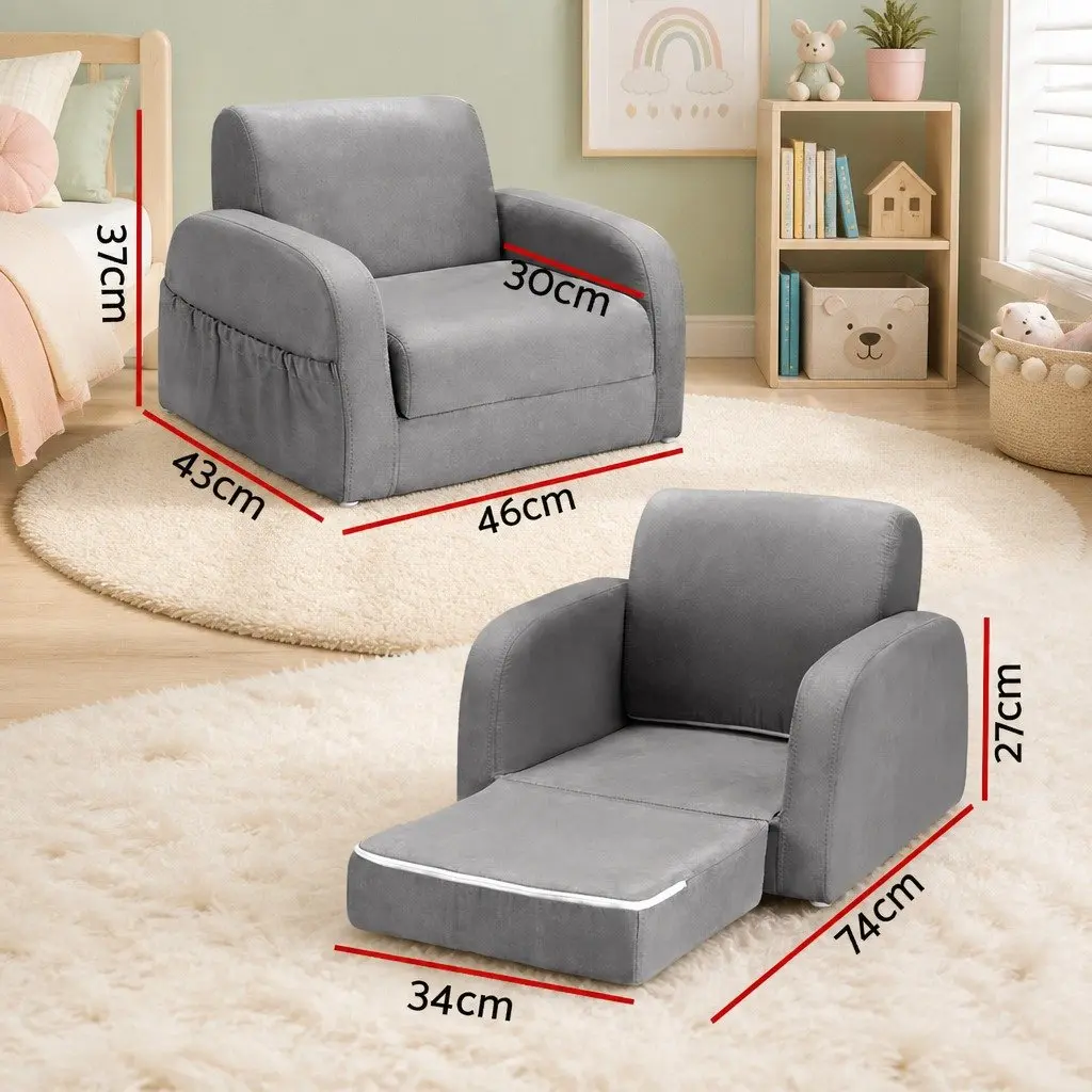 Kids Sofa 1 Seater Flip Open Couch Lounger Armchair Grey Children Furniture