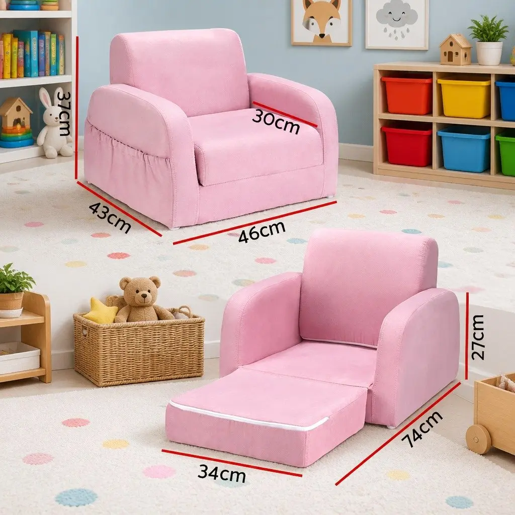 Kids Sofa Pink 1 Seater Flip Open Couch Lounger Chair High-Density Foam Removable Cover