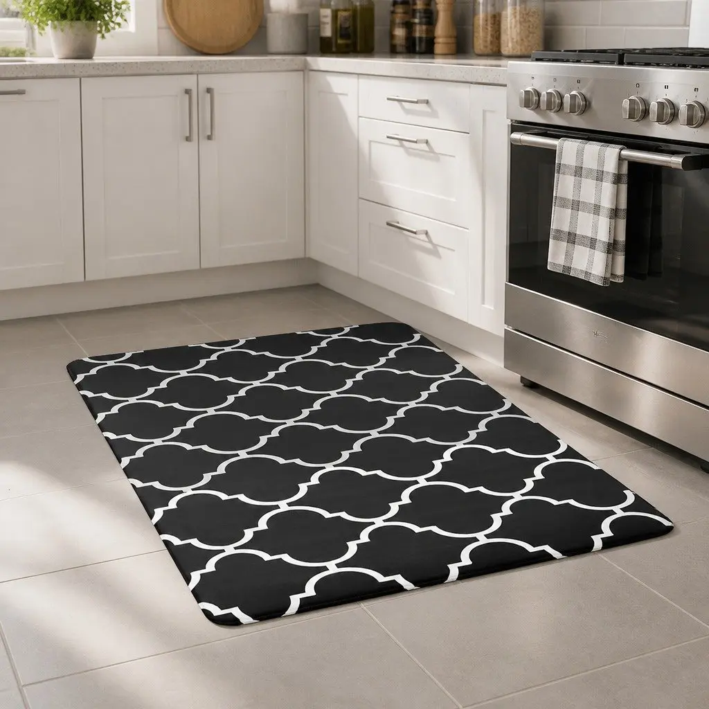 Kitchen Floor Mat Black 45x75cm Non-slip PVC Rug with 5mm Cushioning Support