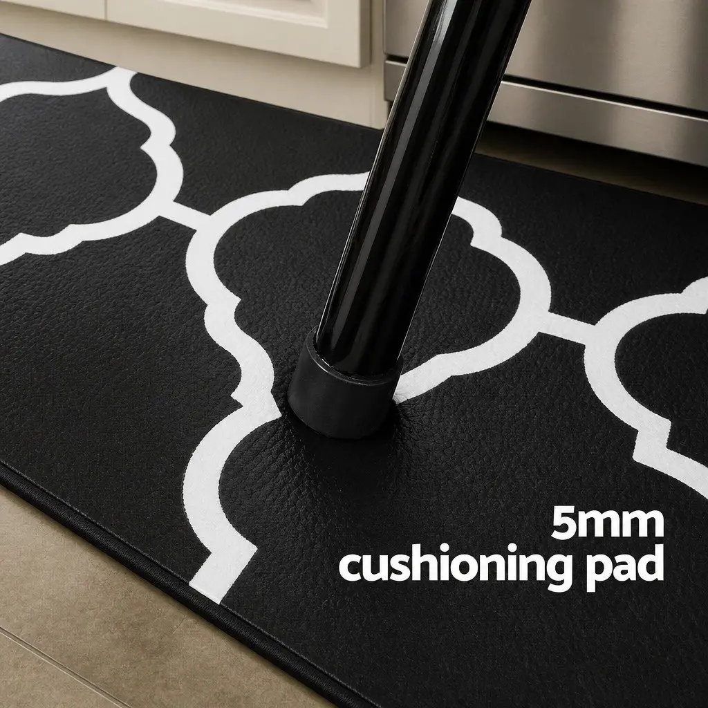 Kitchen Floor Mat Black 45x75cm Non-slip PVC Rug with 5mm Cushioning Support