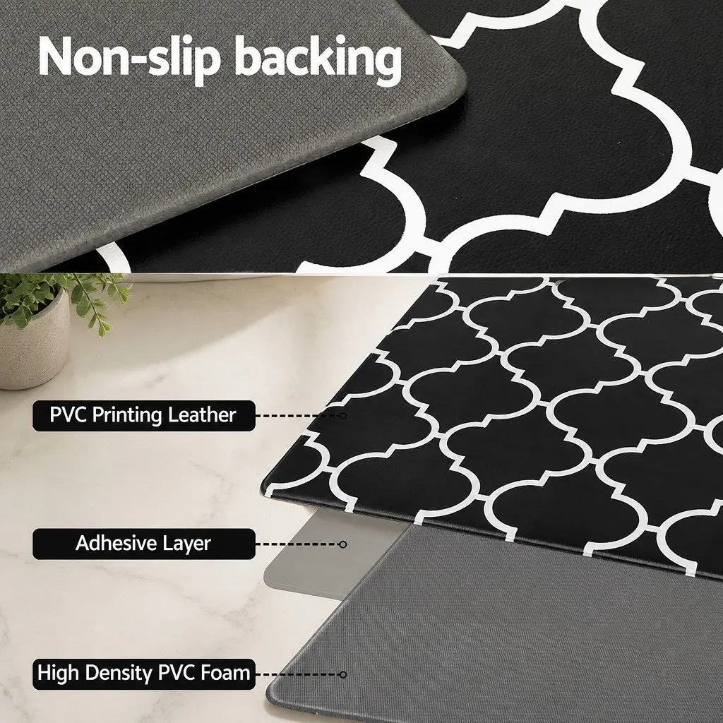Kitchen Floor Mat Black 45x75cm Non-slip PVC Rug with 5mm Cushioning Support