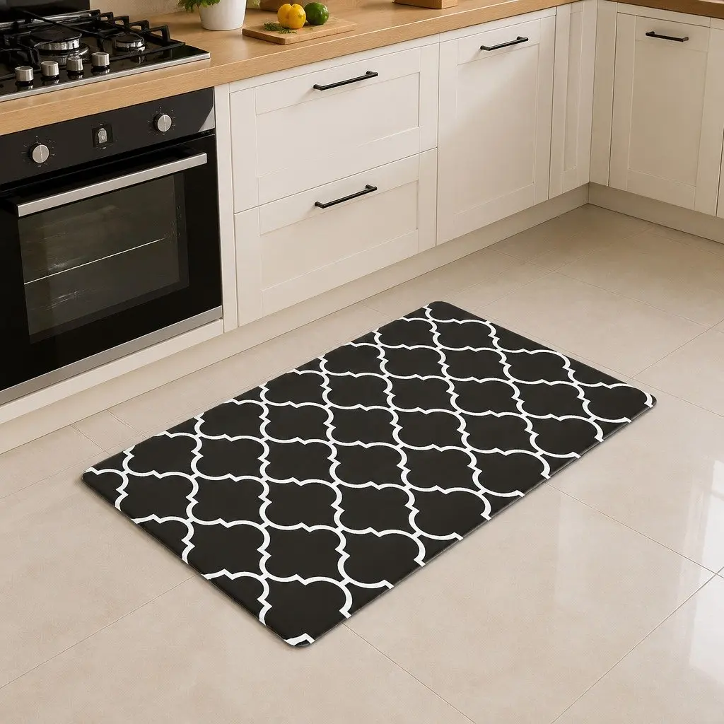 Kitchen Floor Mat Black 45x75cm Non-slip PVC Rug with 5mm Cushioning Support