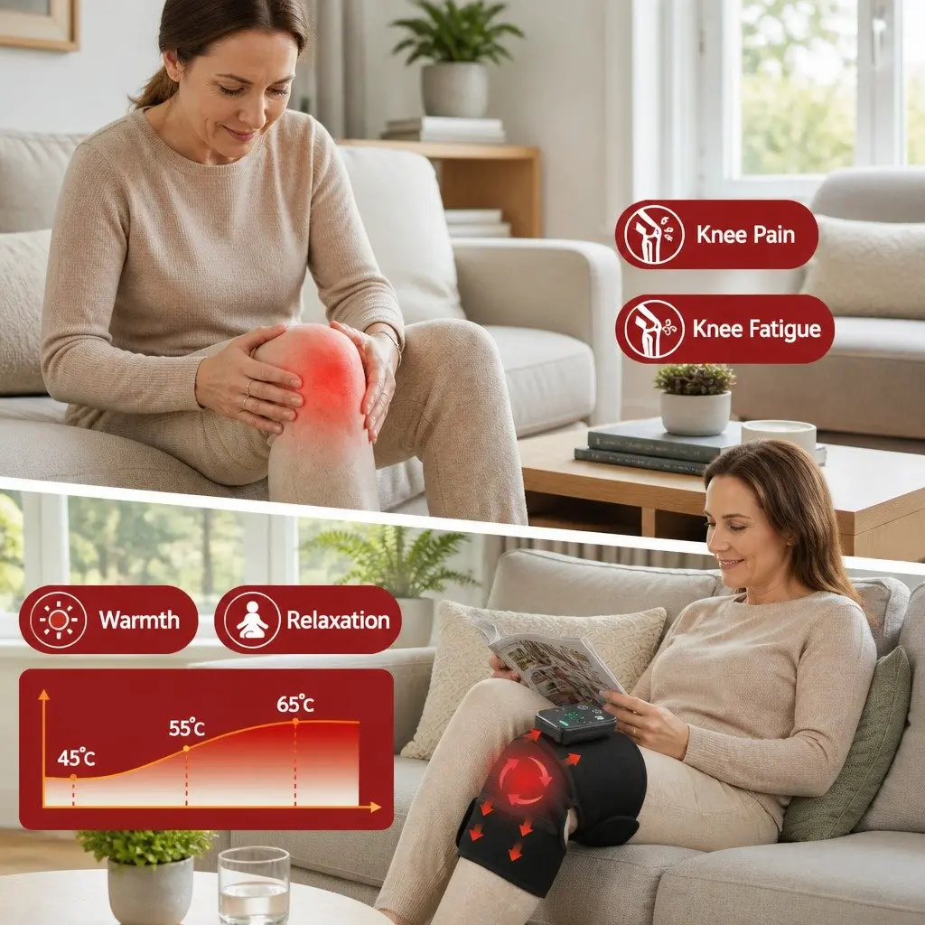 Knee Massager with Heat 2 Pack Cordless Vibration Pain Relief Adjustable Straps