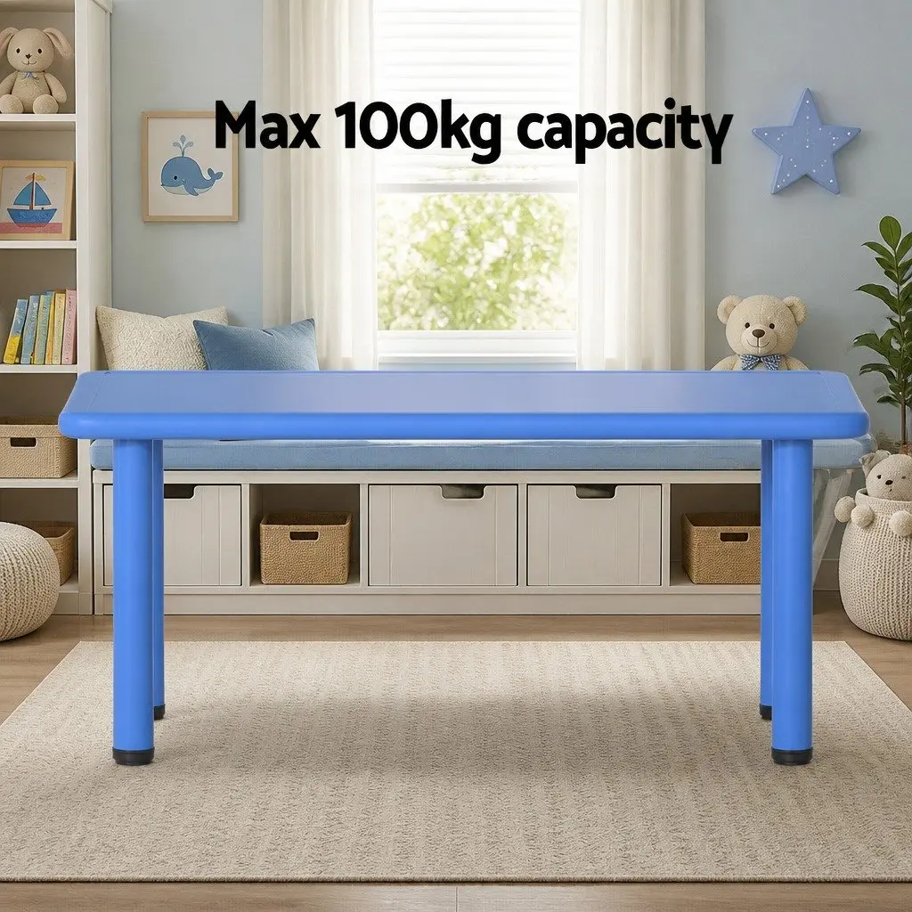 Kids Desk Blue 120x60cm Plastic Square Activity Table Indoor Outdoor Adjustable Feet