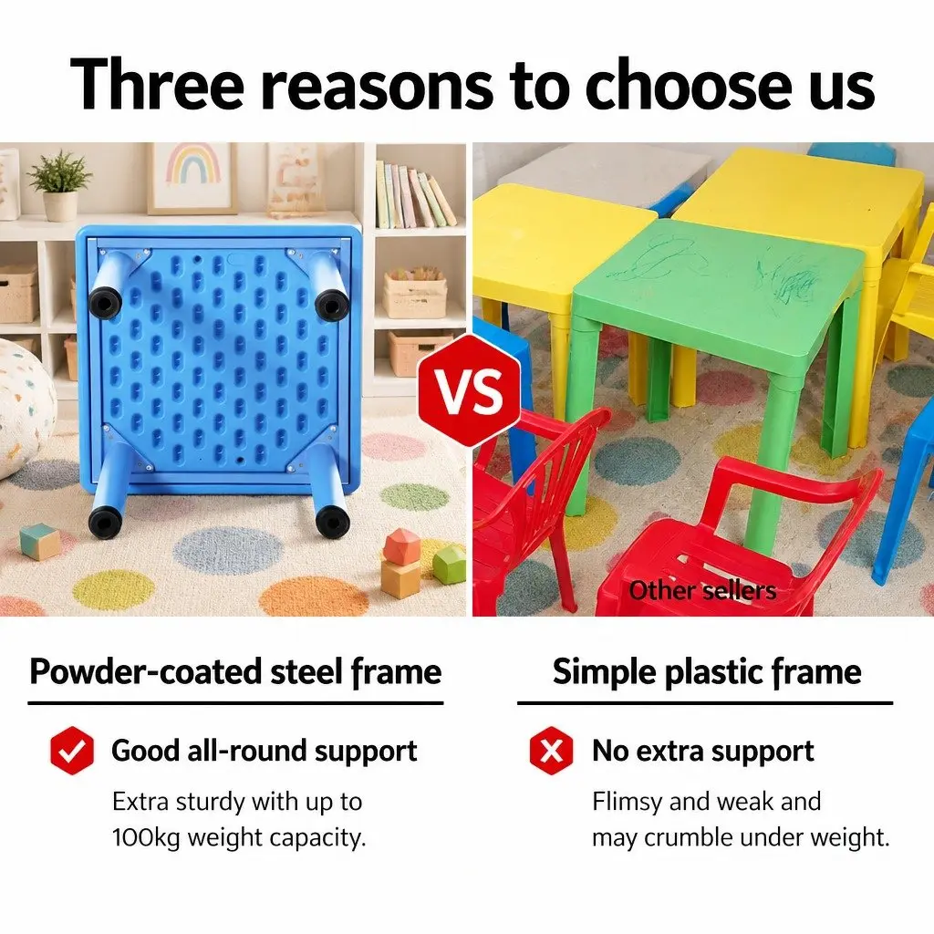 Kids Square Activity Table 60x60cm Blue Plastic Desk Study Adjustable Height