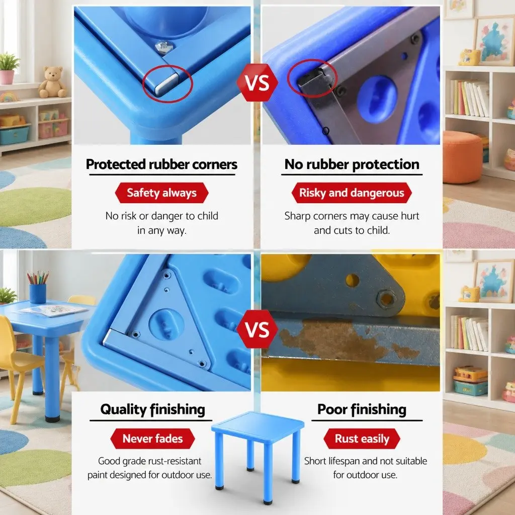 Kids Square Activity Table 60x60cm Blue Plastic Desk Study Adjustable Height