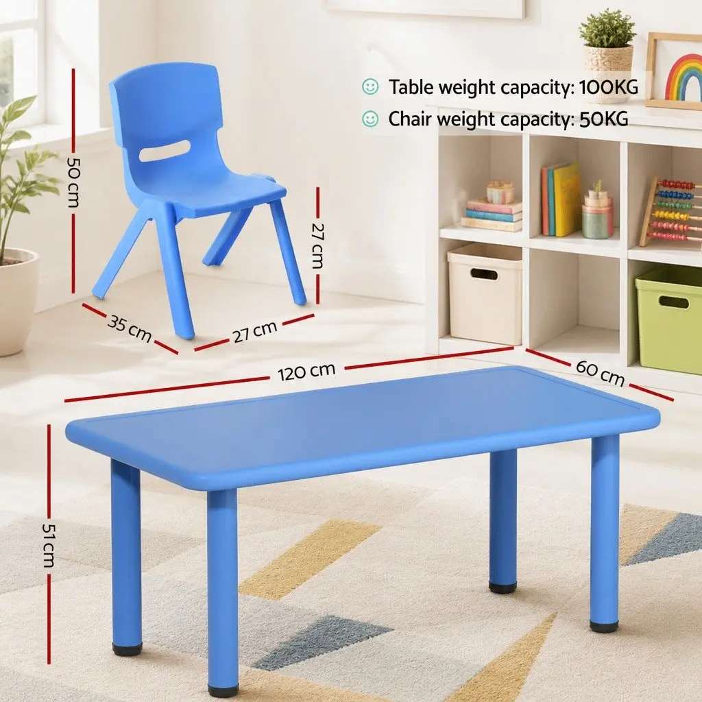 Kids Activity Table and Chairs Set Blue 9 Piece Stackable Seating