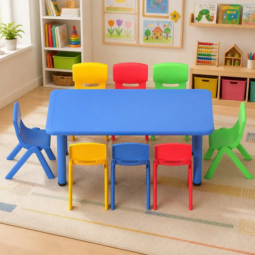 Kids Activity Table and Chairs Set Blue 9 Piece Stackable Seating