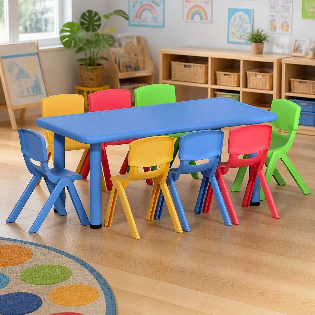 Kids Activity Table and Chairs Set Blue 9 Piece Stackable Seating