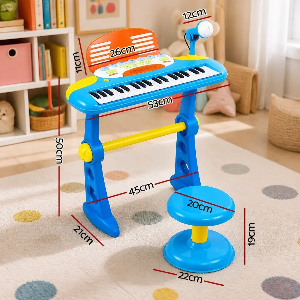 Kids Piano Keyboard Blue 37 Keys Electronic Musical Instrument Set with Stool