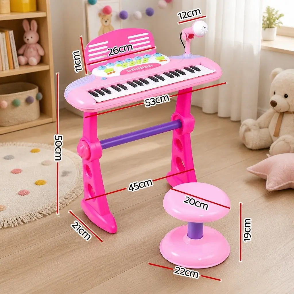 Kids Piano Keyboard Pink 37 Keys Electronic Musical Instrument Set with Stool